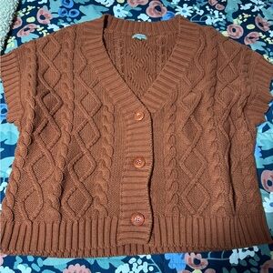 Cozy V-Neck Cable Knit Cardigan in Warm Brown